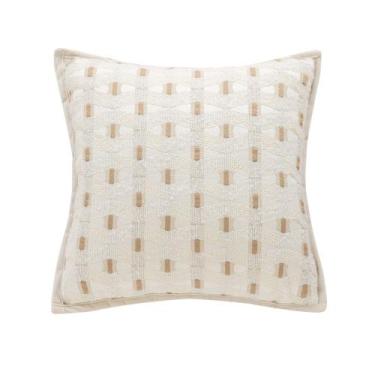 Imagem de Capa de travesseiro de luxo em tecido geométrico bege e creme 45x45cm 
