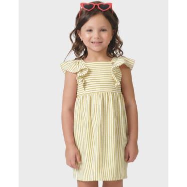 Imagem de Vestido menina manga babado leve verão fresquiho infantil - Vermelho e Amarelo - Menina 1 a 4 anos-Feminino
