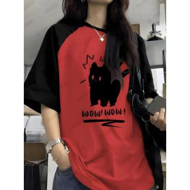 Imagem de Camiseta Feminina Engraçada com Estampa de Gato - Plus Size - Modelo P