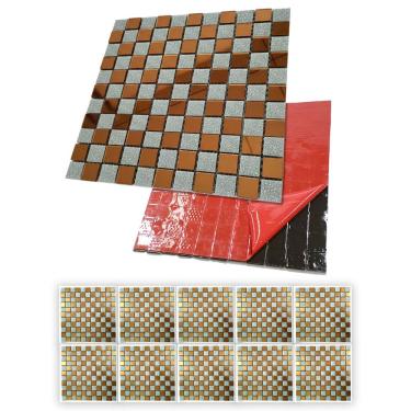 Imagem de Pastilha De Vidro Kit 10 Uni Adesiva Parede Cozinha Sala Banheiro Decorativa Facil Aplicacao Requintado Reforma Moderna