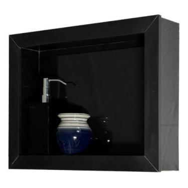 Imagem de Nicho Banheiro Porcelanato Sobrepor Preto 37x56x11 c/ kit de instalaçã