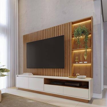 Imagem de Estante Home Cancún para Sala de TV até 82 Polegadas Freijó Off White Matte Colibri