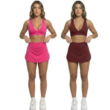 Imagem de KIT 2 Conjunto Top Bojo e Short Saia Bella Fiore Roupas para Academia 
