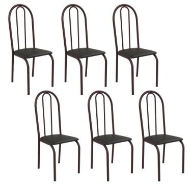 Imagem de Kit 6 Cadeiras Ilhabela Estrutura em Aço Marrom Tecido Preto - Casa e 