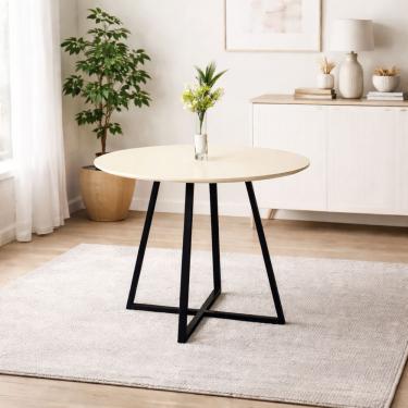 Imagem de Mesa Off White Redonda Laís Tampo Mdf 90cm Com Base De Ferro