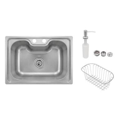 Imagem de Conjunto Cuba Gourmet 50x40x20 Inox, Dosador 300ml, Cesto e Válvula - Tuizi 15900001