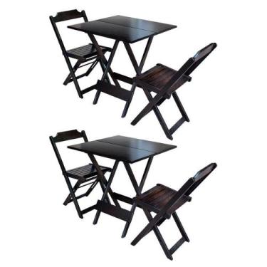 Imagem de Kit 2 Conjuntos De Mesa Dobravel Com 2 Cadeiras De Madeira 70x70 - Mar
