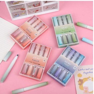 Imagem de Kit 4 Canetas Marca Texto Pastel com Ponta Chanfrada  Planner, Bullet 