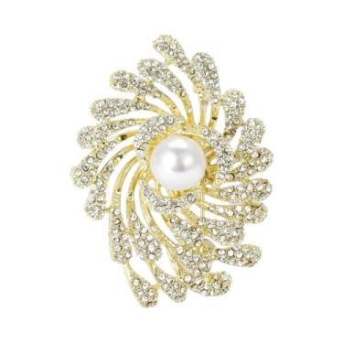 Imagem de Broches De Luxo Femininos Com Strass Em Formato De Flor, Alfinetes De 