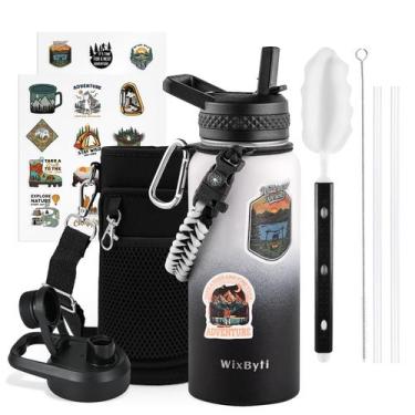 Imagem de Garrafa de água WixByti isolada 946mL com palha de aço inoxidável