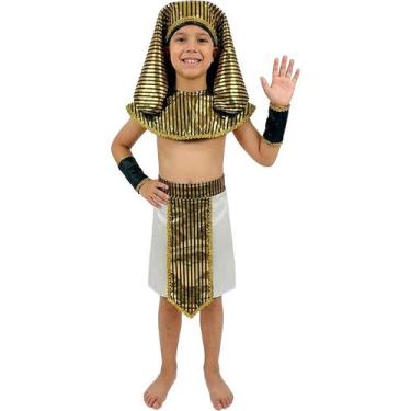 Imagem de Fantasia Faraó Infantil pra Menino Roupa Egípcio Completa com Acessóri