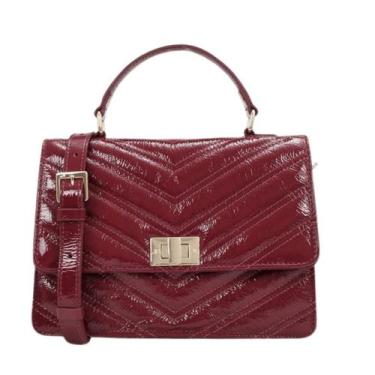 Imagem de Bolsa Jorge Bischoff Feminina De Ombro Vinho Couro Verniz, Único, Vinh