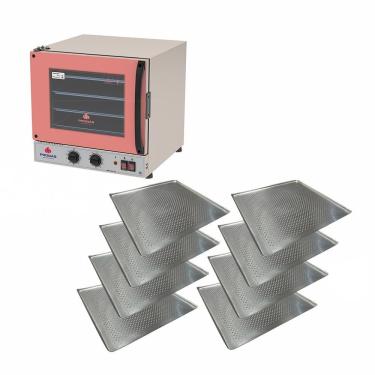 Imagem de Kit Forno Turbo Progás Elétrico PRP-004 G2 Aço Inox com 8 Assadeiras Rosa 110V