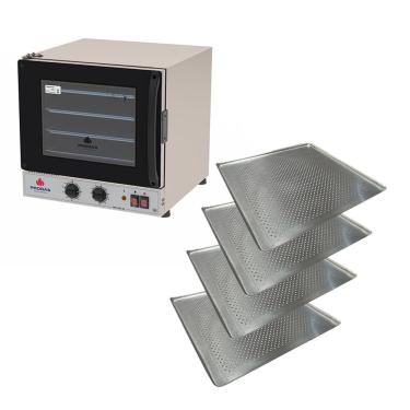 Imagem de Kit Forno Turbo Progás Elétrico PRP-004 G2 em Aço Inox com 4 Assadeiras Cimapi Preto 110V