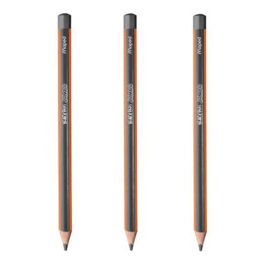 Imagem de Kit 03 Lápis de Escrever Preto HB Jumbo Big Black Peps Maped  Papelari