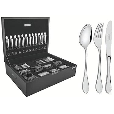 Imagem de Faqueiro Tramontina Italy em Aço Inox com Facas de Mesa Forjadas 6mm Acabamento Alto Brilho e Estojo de Madeira 130 Peças