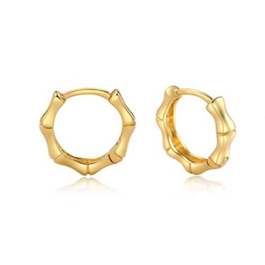 Imagem de Hanreshe Brincos de argola de bambu, ouro 14K, vazado, fundição, punk hiphop, brincos de cobre, bambu, para mulheres dos anos 90, Cobre, amazonita