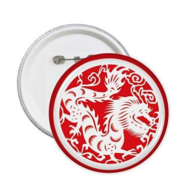 Imagem de Broche redondo com desenho de dragão de corte de papel China Zodíaco arte do zodíaco broche emblema acessório decoração 5 peças