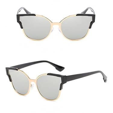 Imagem de Óculos de condução de viagem vintage espelho de olho de gato superdimensionado óculos de sol masculinos femininos de metal luxo armação grande óculos de sol uv400, c6 preto ouro prata, tamanho único