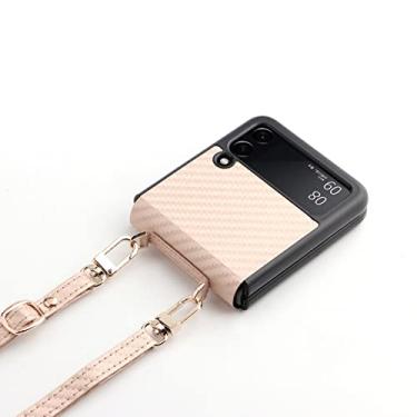 Imagem de Capa de fibra de carbono com alça de ombro para Samsung Galaxy Z Flip 3 Flip4 Flip 4 5G Flip3 zflip4 Capa de telefone sem impressão digital, cáqui, para Samsung Z Flip 4