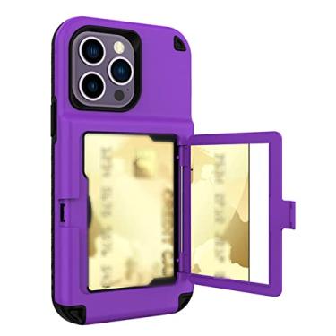 Imagem de KVIBEO Capa para iPhone 14/14 Pro/14 Pro Max/14 Plus, capa carteira de silicone macio à prova de choque para meninas mulheres com espelho, compartimento para cartão bolsa protetora anti-queda, roxa, 14 Plus 6,7 polegadas