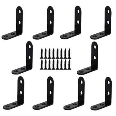 Imagem de GFORTUN 10 peças suportes angulares de canto de metal preto fixador de junta de 90 graus suporte de prateleira plana em forma de L suportes de ângulo de canto à prova de ferrugem com parafusos (40 mm x 18 mm x 40 mm)
