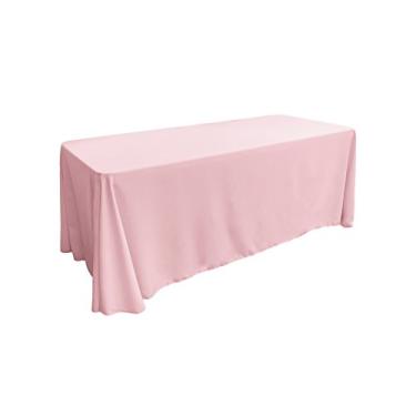 Imagem de LA Linen Toalha de mesa retangular lavável de popelina de poliéster, resistente a manchas e rugas, 228 x 332, toalha de mesa de tecido para jantar, cozinha, festa, feriado 228 x 332 cm, rosa claro