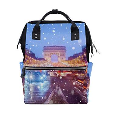 Imagem de Bolsa de fraldas para bebês Mochila de viagem Mochila para mamãe Champs Elysees em Paris Noite de neve para mamãe pai por Top Carpenter