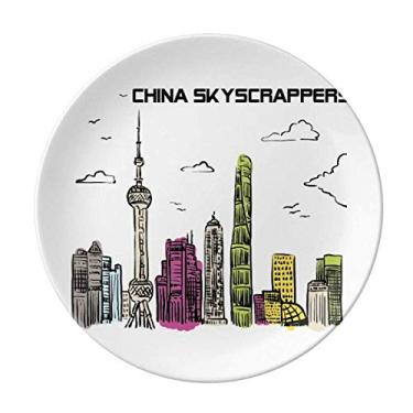 Imagem de Prato de arranha-céus da China, Prato Decorativo de Porcelana Salver Prato de Jantar