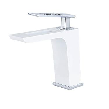 Imagem de Torneira para lavatório preta para pia misturadora de banheiro com cascata torneira de latão torneiras de água quente e fria para pias montagem em convés, branco e cromado