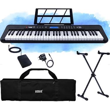 Imagem de Kit Teclado Musical Eletrônico Kobe KB-300 5/8 61 Teclas Sensitivas ao Toque com Pedal Sustain Capa e Estante