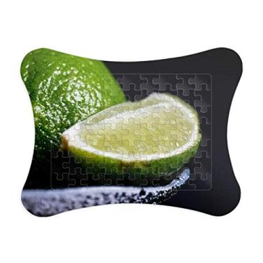 Imagem de Moldura de quebra-cabeça verde limão frutas frescas decoração de imagem enfeite de quebra-cabeça