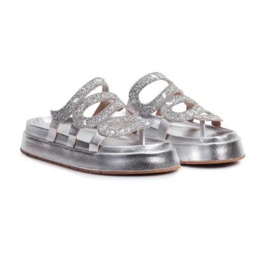 Imagem de Sandália Plataforma Flat Feminina Pedrarias Chatons Moda Casual Passeio Dia a Dia Mulher Elegante