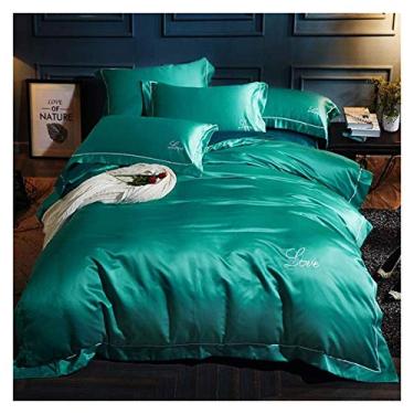 Imagem de Jogo de cama com 4 peças, capa de colcha, seda lavada, fácil de cuidar e algodão super macio, macio 100% (10 Queen)