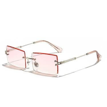 Imagem de Moda pequeno retângulo óculos de sol óculos na moda feminino masculino sem aro ciclismo retro sombra uv400, c1 tira grad rosa, um tamanho