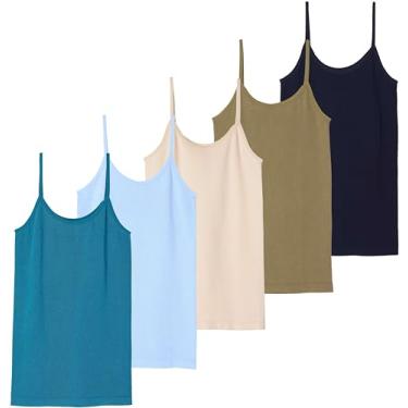 Imagem de Real Essentials Pacote com 3: Camiseta regata feminina canelada com alças finas sem costura, Conjunto 7, M