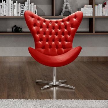 Imagem de Poltrona Alice Egg Capitonê Cadeira Botonê Giratória Recepção, Escritório Vermelho