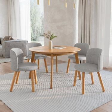 Imagem de Mesa de Jantar Extensível Redonda com 4 Cadeiras Madeira Maciça Tasila Yescasa Champagne/Grafite