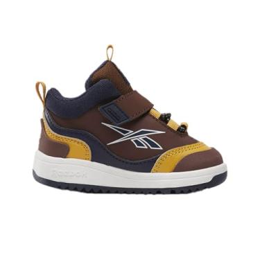 Imagem de Reebok Tênis infantil Weebok Storm X para bebês e meninas, Unearthed Brown/Vector Navy/Heritage Gold, 18