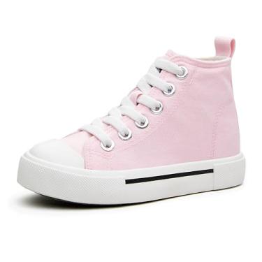 Imagem de UTEDA Tênis infantil de lona sem cadarço com fecho elástico e palmilha confortável para meninas e meninos, rosa, 12 Little Kid
