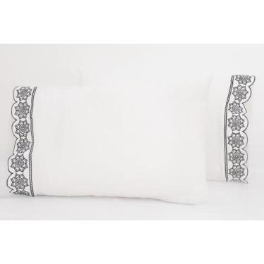 Imagem de 2 Fronhas King 50cmX90cm 100% Algodão 180 Fios Barrado Bordado Mandala