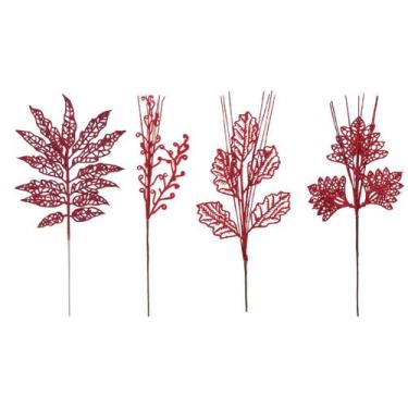 Imagem de Galhos Decoração Natalina com Gliter folhagem 30 cm 12un - Magizi, Vin