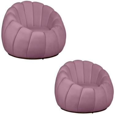 Imagem de Kit 02 Poltrona Decorativa Concha Base Arco Giratória Veludo - Fina Mo