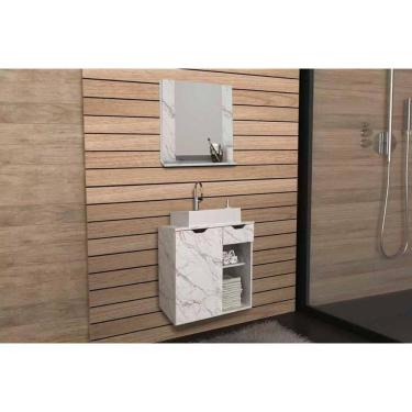 Imagem de Armário c/ Balcão Banheiro Suspenso BN3605 Cuba 60cm BN3600 e Espelho BN3610 Mármore Branco - Tecno Mobili