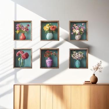 Imagem de Adesivos de parede florais para vasos decorativos, decalques de parede de flores, descasque e cole 3D removível tropical, boêmio, decoração de parede para sala de estar, quarto, escritório (A)