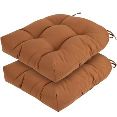 Imagem de Almofadas de cadeira para ambientes externos 48 x 48 cm, almofadas de assento adornadas resistentes à água 48 cm, reversíveis, resistentes ao clima, almofada de vime arredondada para móveis de jardim