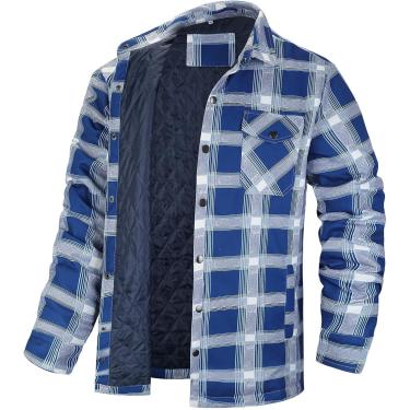 Imagem de Camisa xadrez de espessura camisas de lenhas masculinas de manga longa de manga longa casual camisa de flaid camisetas de flanela de flanela com bolsos, azul -céu, S
