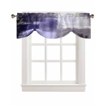 Imagem de Cortinas de amarrar ombré roxa, preta, branca, para janelas, arte abstrata, pintura a óleo, moderna, com bolso para varão, cortina, ajustável, tratamento de janela curta para cozinha, sala de estar