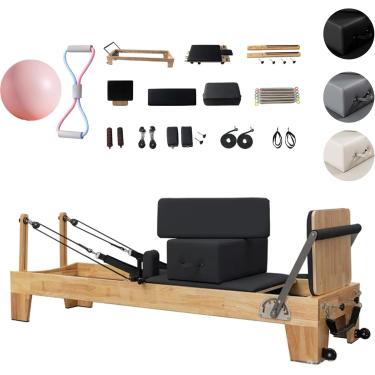 Imagem de Máquina profissional de reformador de pilates de seringueira, com bola de ioga e bandas resistae, equipamento de ginástica doméstico resistente de 200 kg, preto