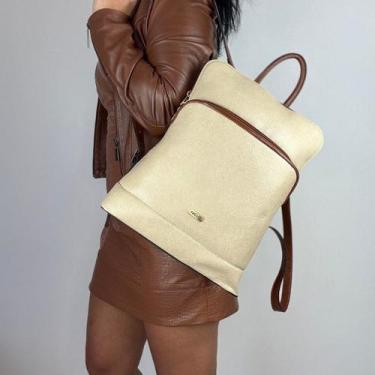 Imagem de Mochila  recuo em couro legítimo b.901, Bege